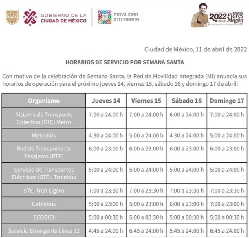 Horarios del metro el viernes 15 de de abril