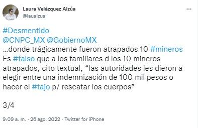Tuit de Laura Velázquez Alzúa