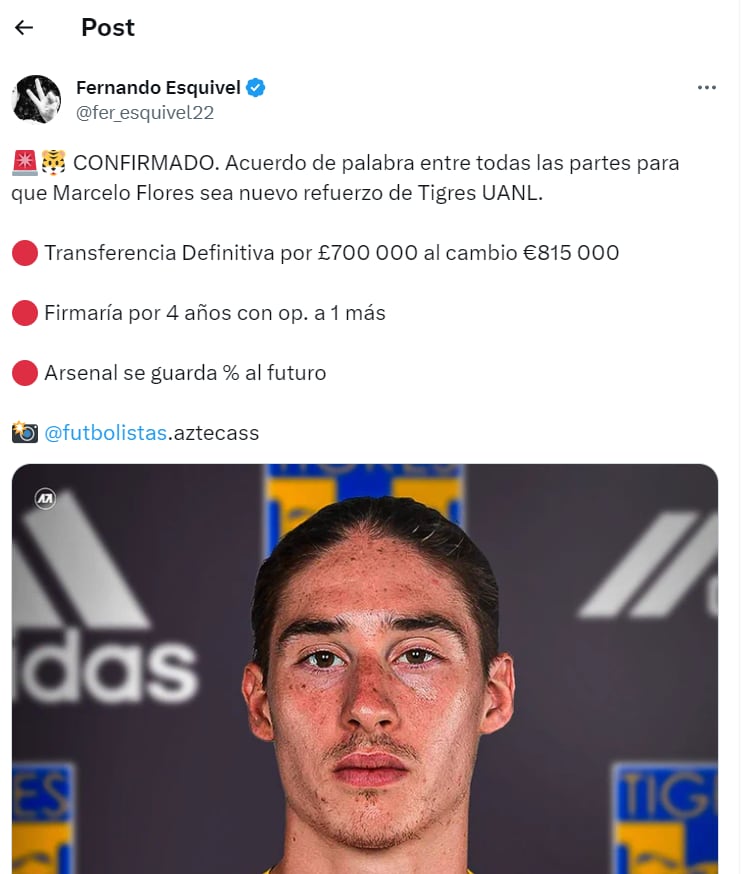 Marcelo Flores nuevo jugador de Club Tigres