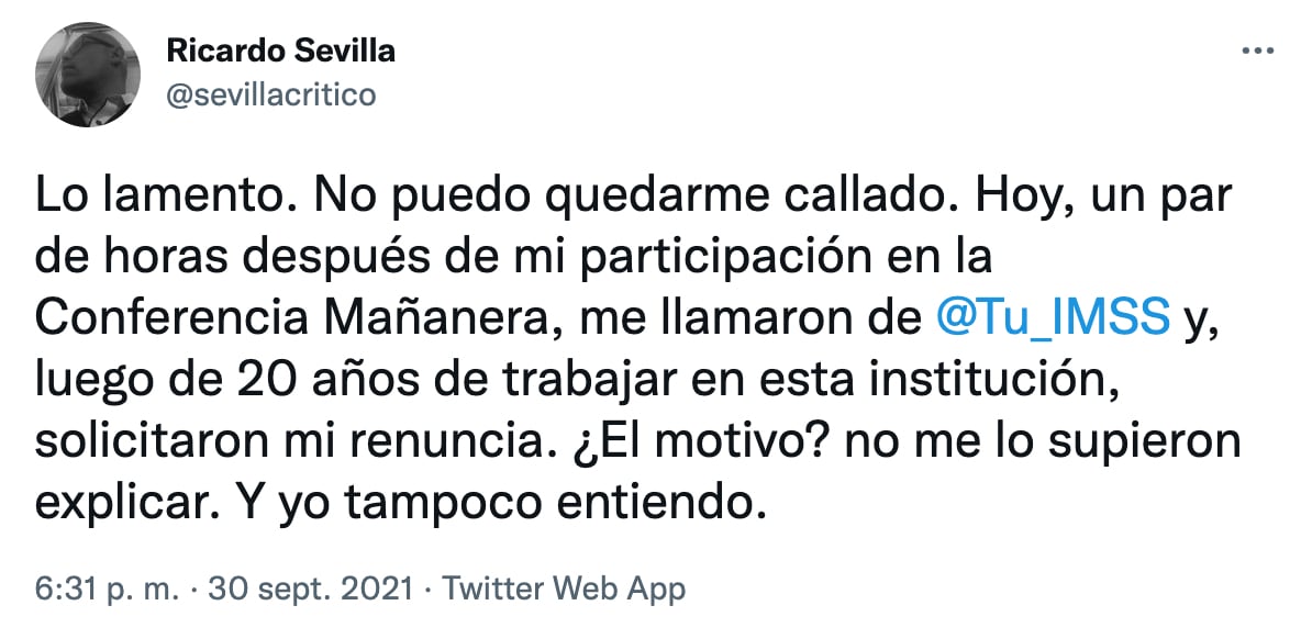 Tuit de Ricardo Sevilla