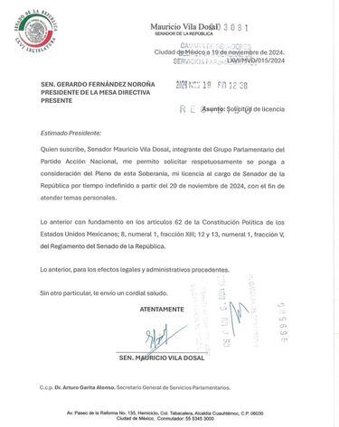 Solicitud de licencia de Mauricio Vila.