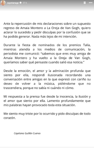 Cayetana Guillén desmiente regreso de Amaia Montero a La Oreja de Van Gogh