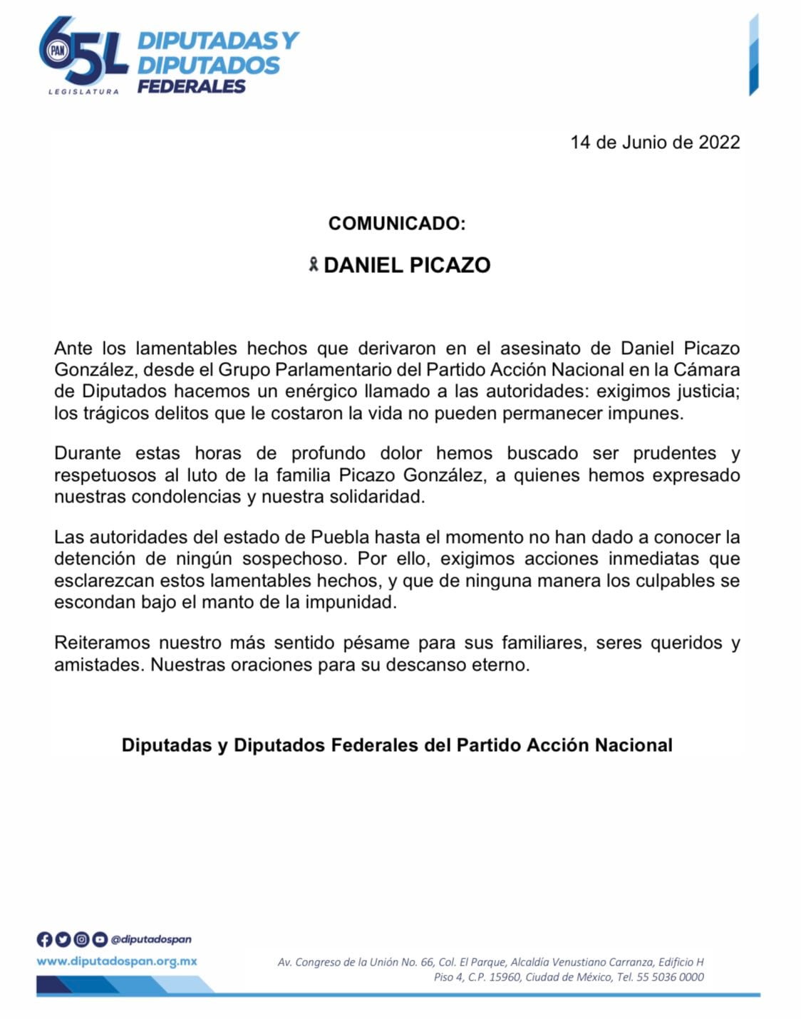 PAN exige justicia por asesinato de Daniel Picazo