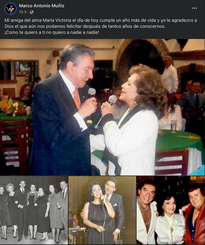 Marco Antonio Muñiz felicita a María Victoria por su cumpleaños