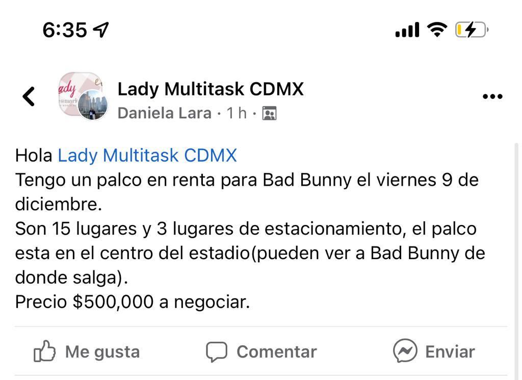 Oferta de palco para concierto de Bad Bunny