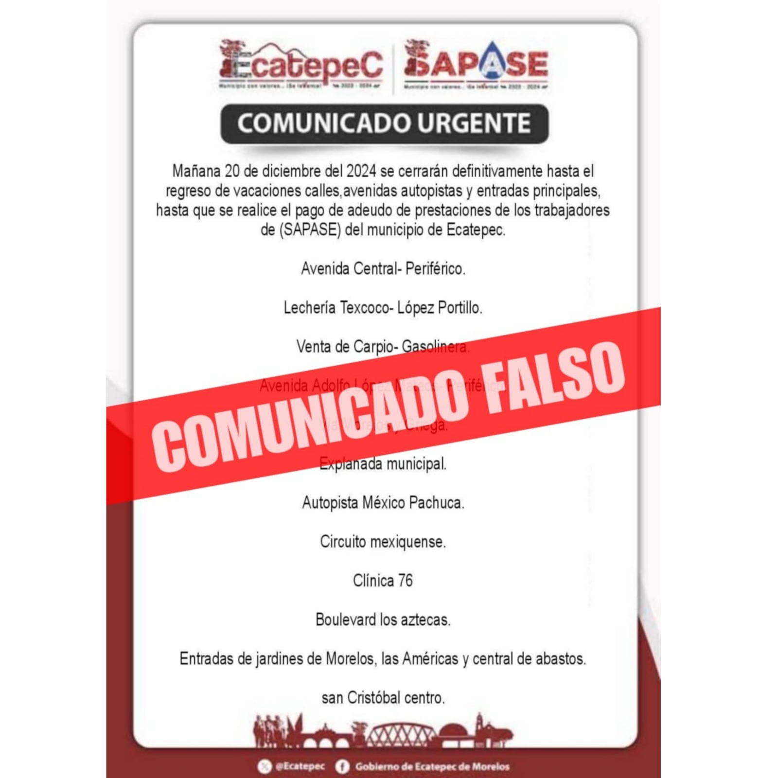 Sapase Ecatepec acusa comunicado falso