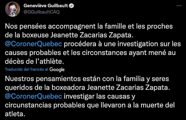 La ministra de Seguridad Pública de Quebec informó de la investigación por la muerte de Jeanette Zacarías.
