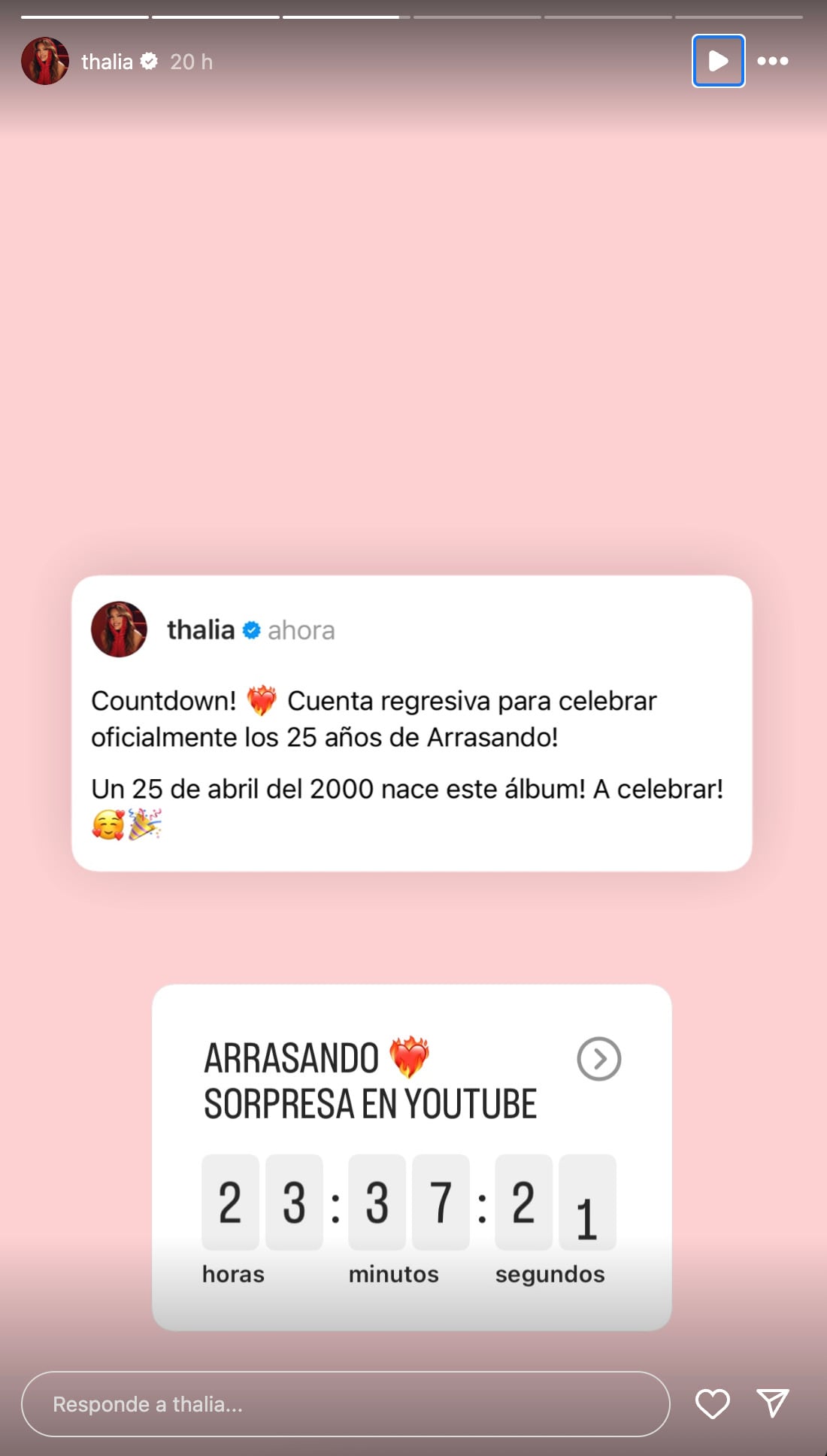 Thalia celebra 20 años de su disco Arrasando