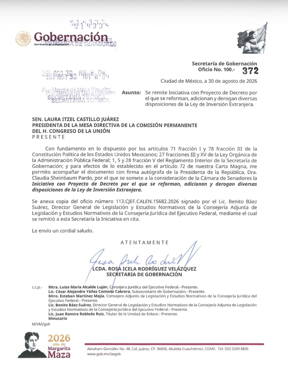 Iniciativa de Sheinbaum para dar certeza jurídica a inversiones extranjeras llega al Senado