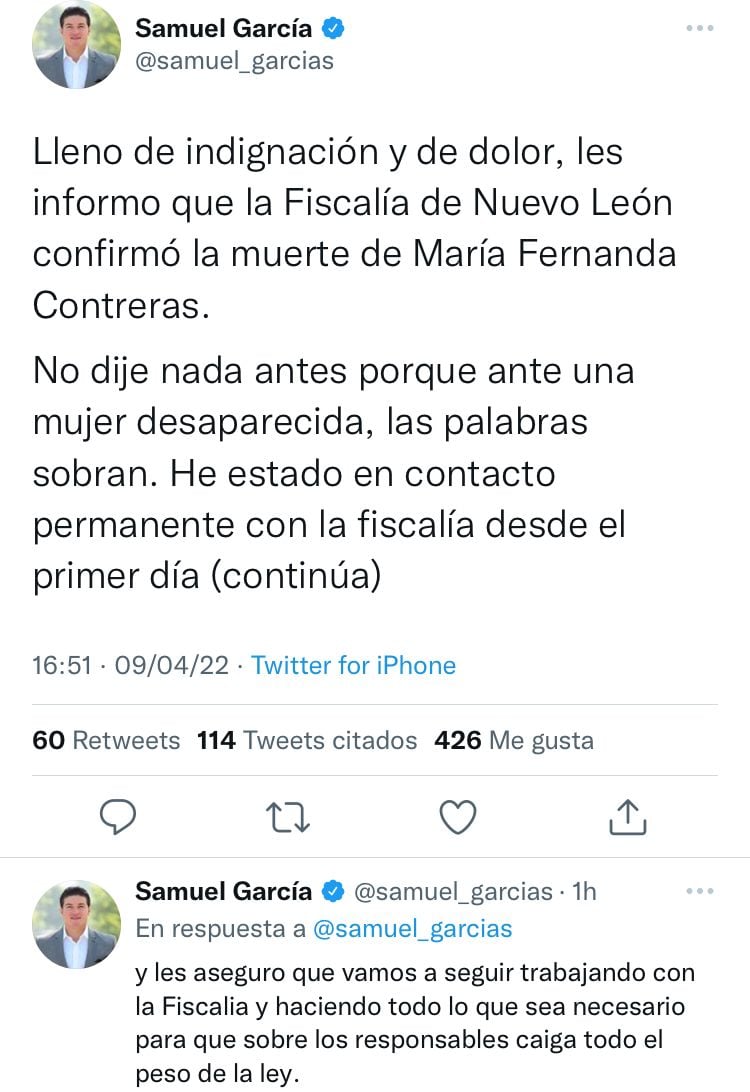Samuel García sobre María Fernanda Contreras Ruíz