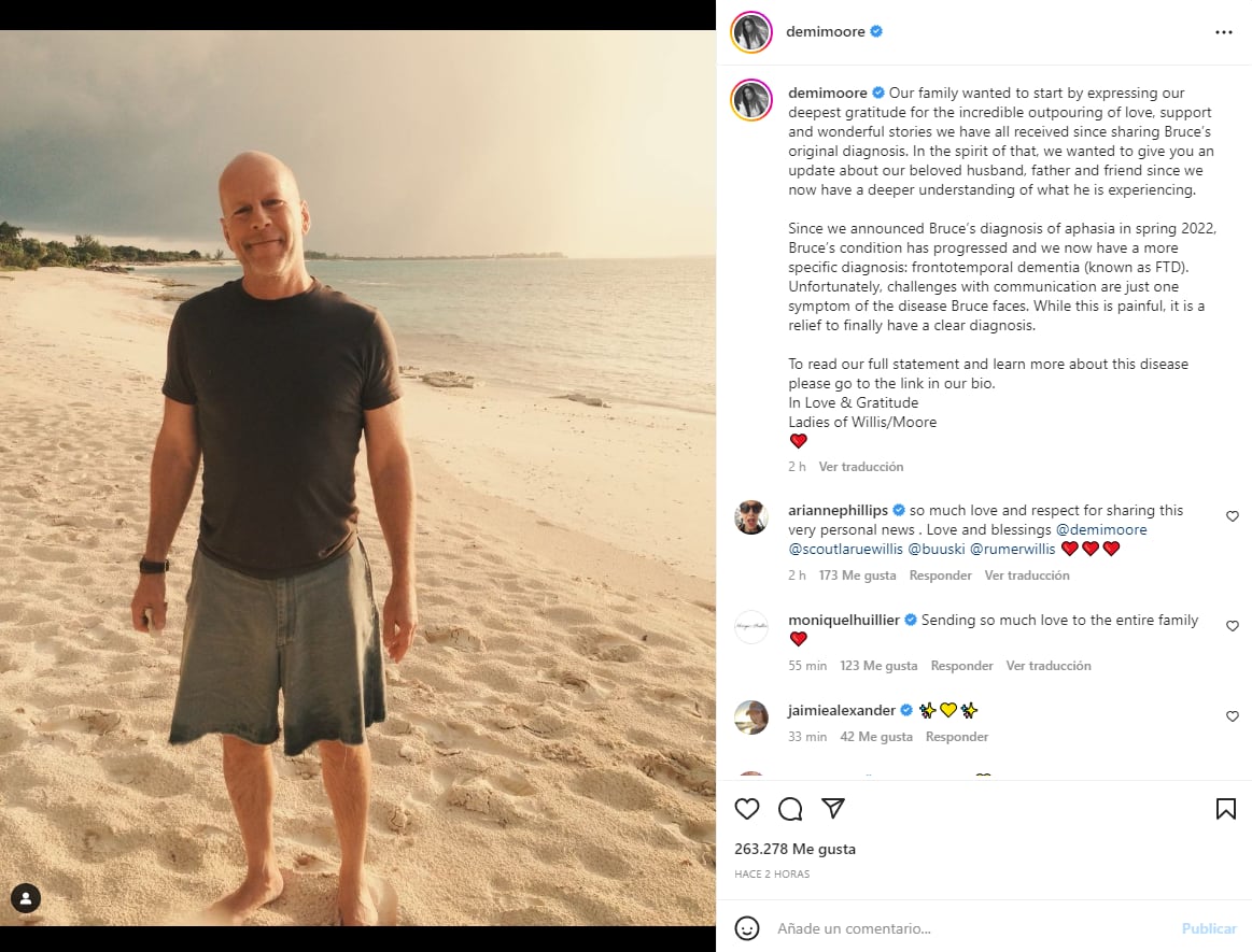 Mensaje de la familia de Bruce Willis sobre la salud del actor