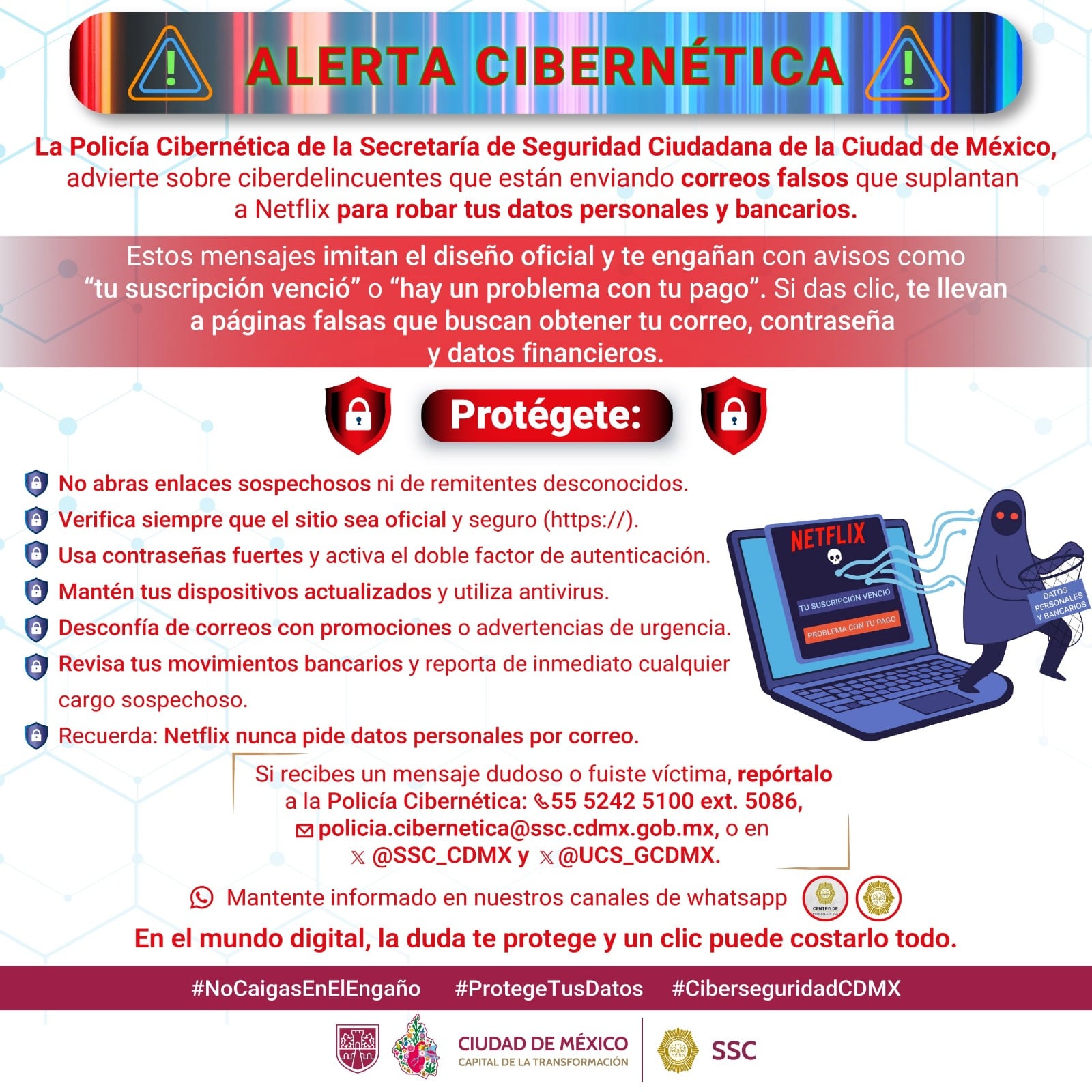 Policía de CDMX alerta por correos falsos de Netflix para robar datos