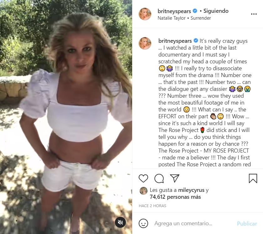Publicación de Britney Spears en Instagram