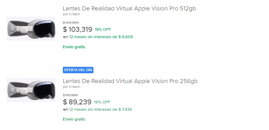 Precio de reventa en Mercado Libre de los Apple Vision Pro