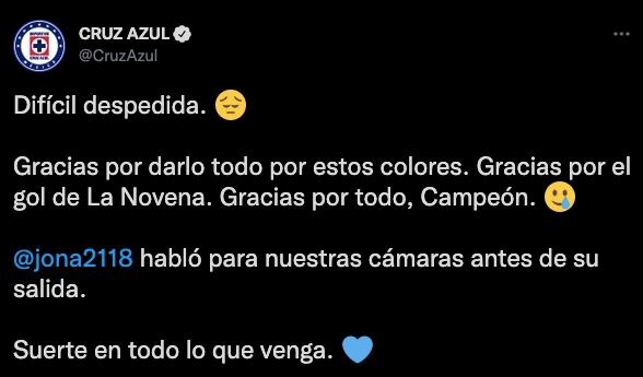 Cruz Azul se despidió de Jonathan Rodríguez