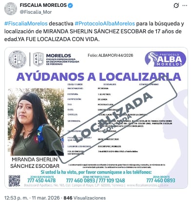 Hallan con vida a Miranda Sherlin Sánchez