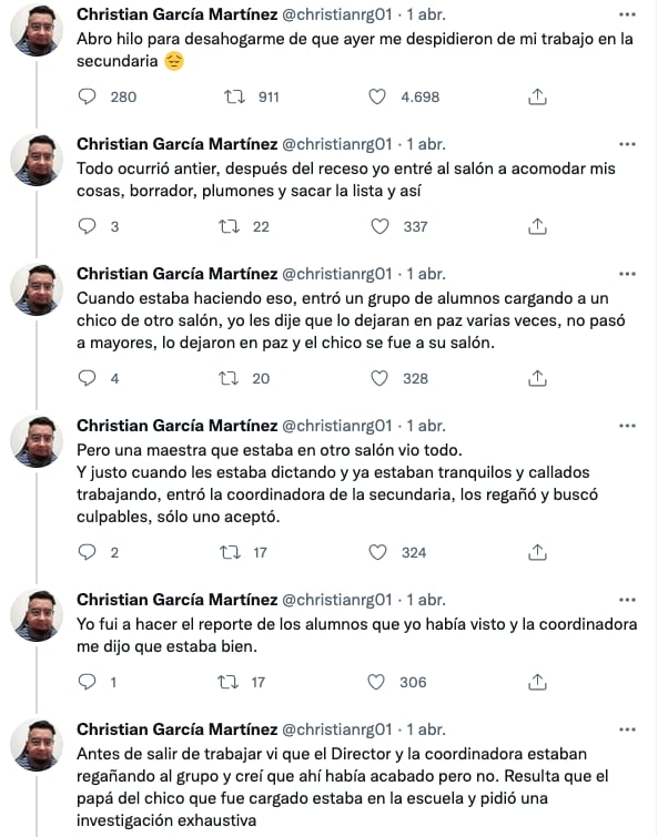 Maestro narra su despido injustificado