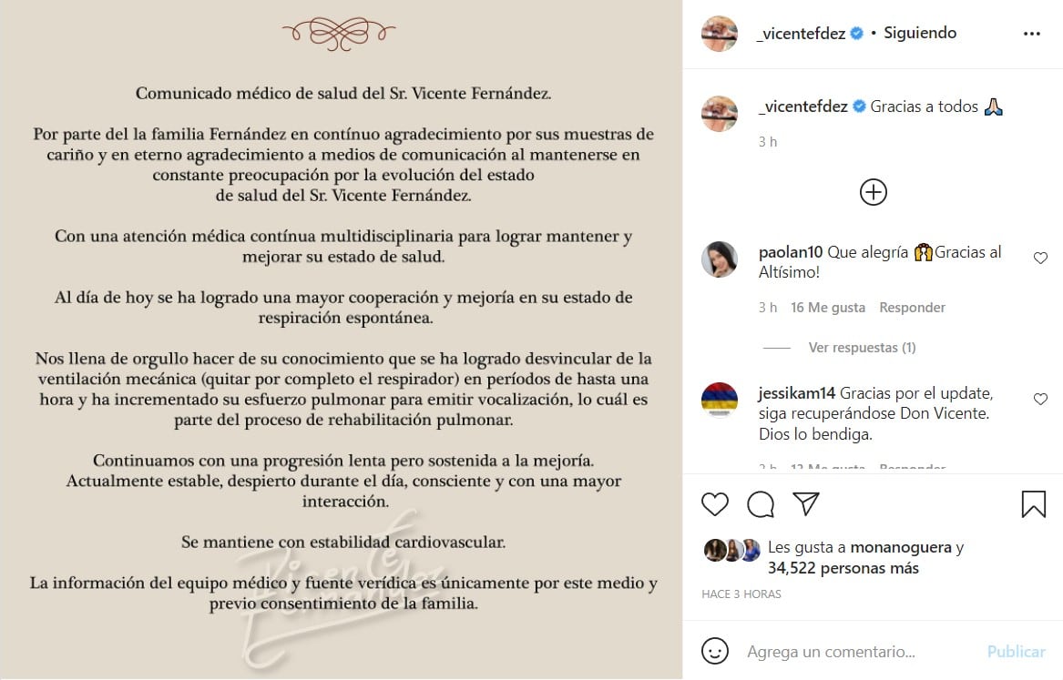 Parte médico de Vicente Fernández