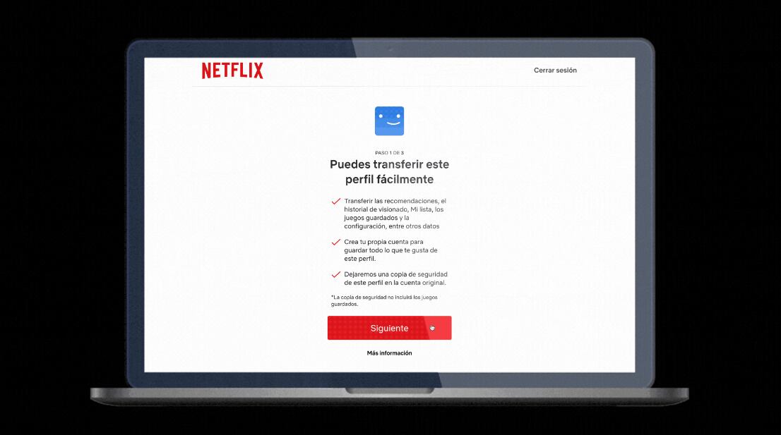 Paso a paso de "transferir perfil" de Netflix