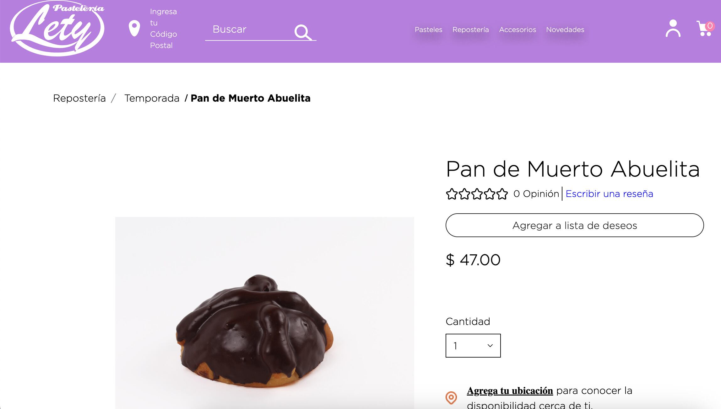 Pan de muerto en Pastelería Lety