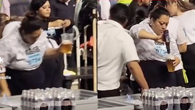 Vendedora de cervezas que "recicla" los tragos