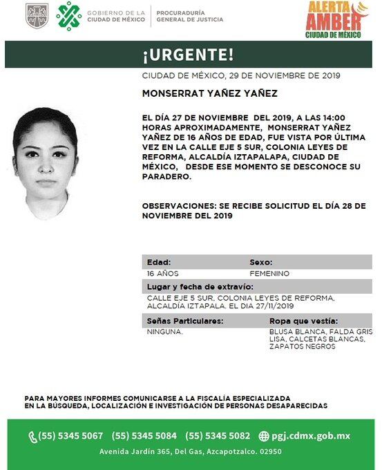 Montserrat Yañez Yañez. Alerta Amber