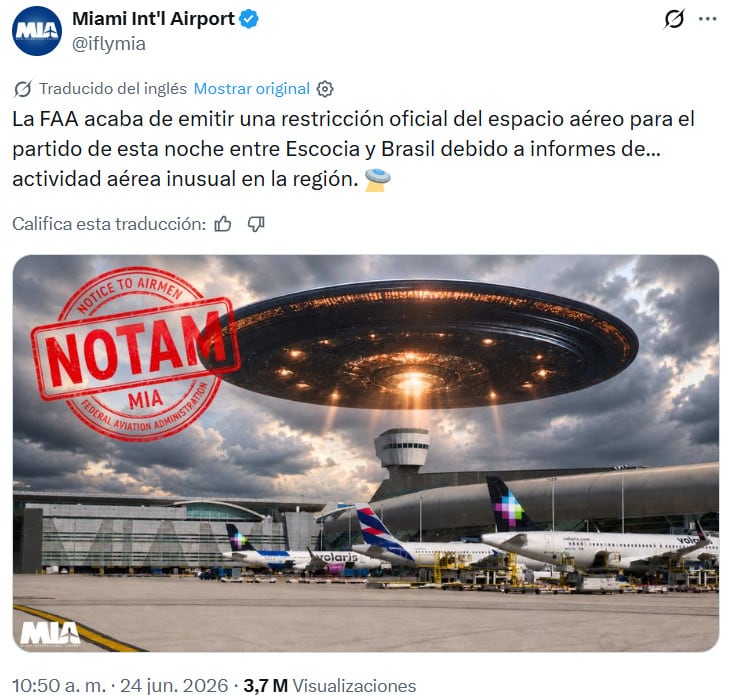 Aeropuerto de Miami hace broma sobre la llegada de extraterrestres