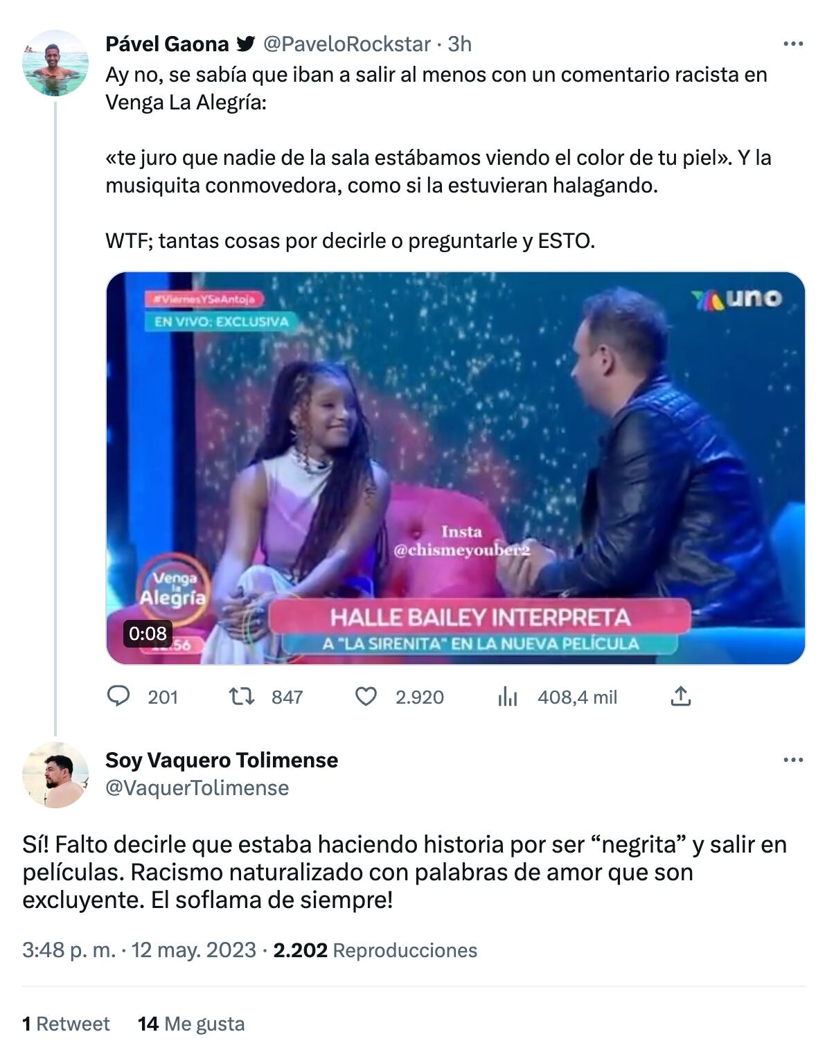 Señalan de racista comentario de Patricio Borghetti a Halle Bailey