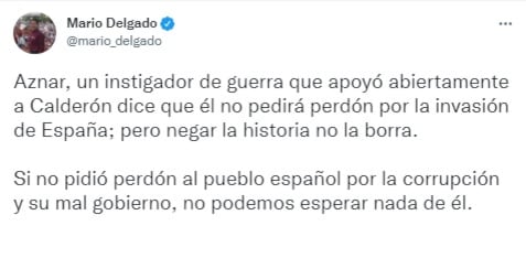 Mario Delgado critica a Aznar