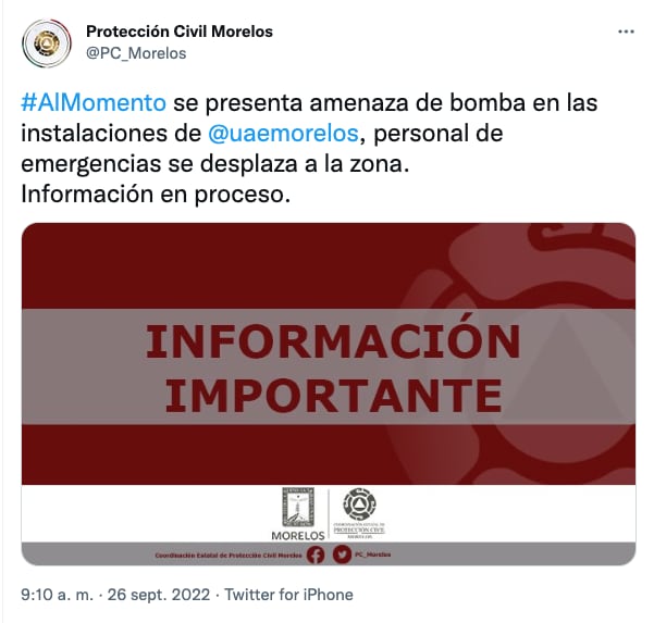 amenaza de bomba en la UAEM de Cuernavaca hoy