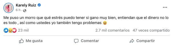 Karely Ruiz le recuerda a sus seguidores que el dinero no lo es todo