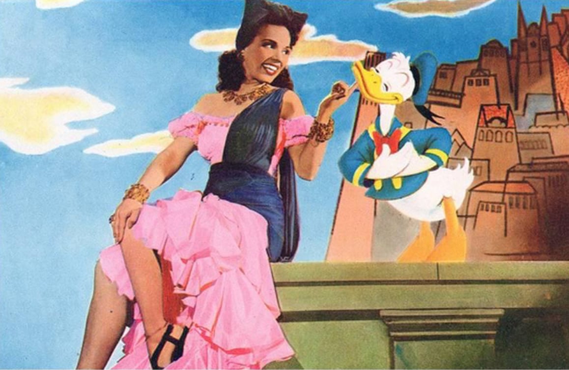 Dora Luz con el pato Donald; en Los tres caballeros (1944)