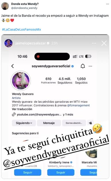 Jaime López ya sigue en redes sociales a Wendy Guevara