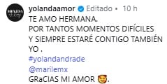 Yolanda Andrade agradece apoyo a su hermana Marilé Andrade.