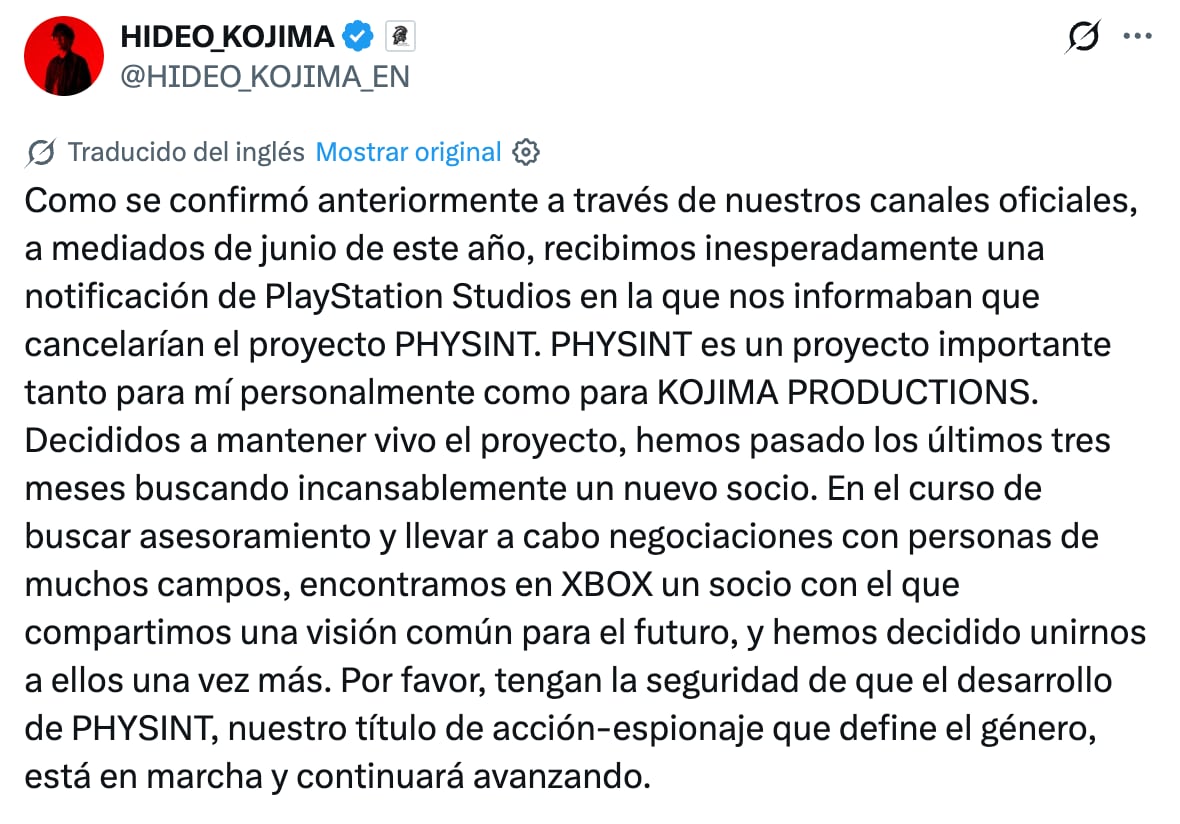 PlayStation para colaboración con Hideo Kojima y Physint; Xbox los rescata