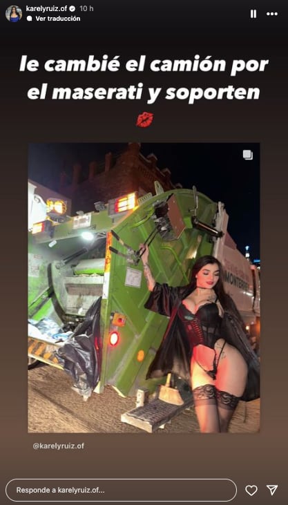 Karely Ruiz cambió un Maserati por un camión de basura