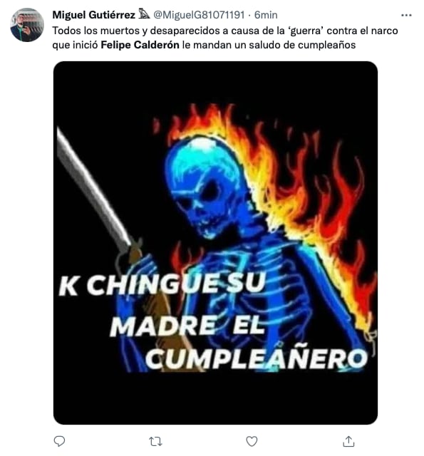 Felicitaciones por el cumpleaños 60 de Felipe Calderón/captura de pantalla de Twitter
