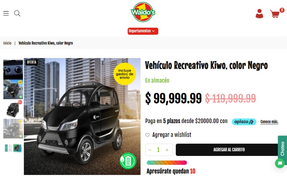 Auto eléctrico que vende Waldo’s