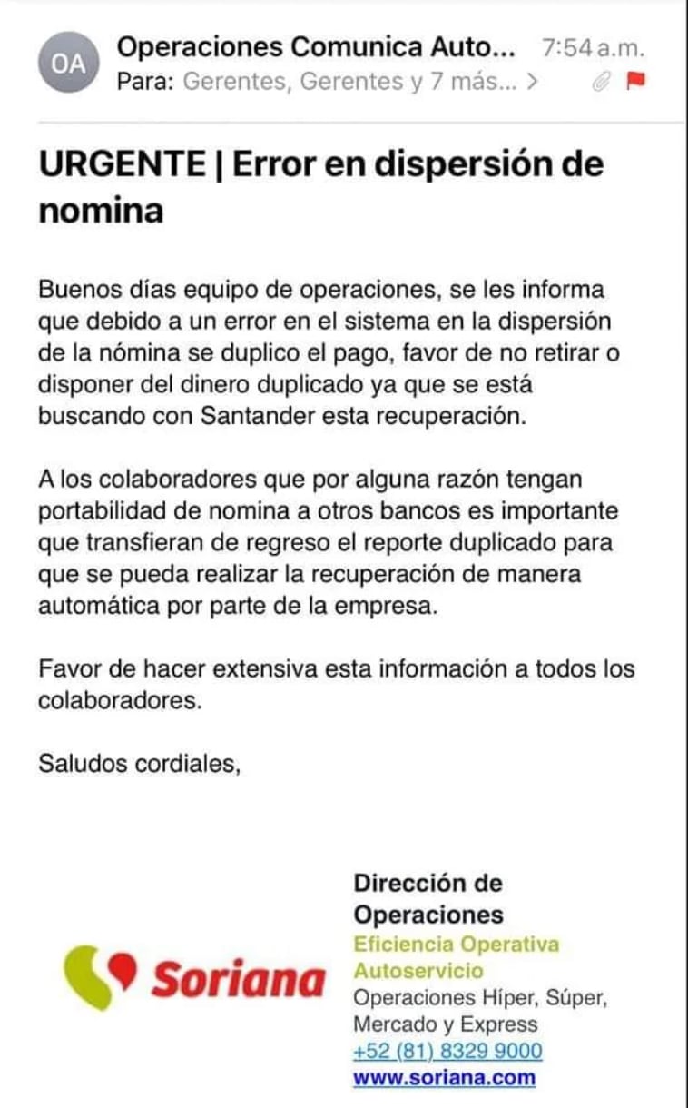 Soriana tuvo un error y depositó doble esta quincena