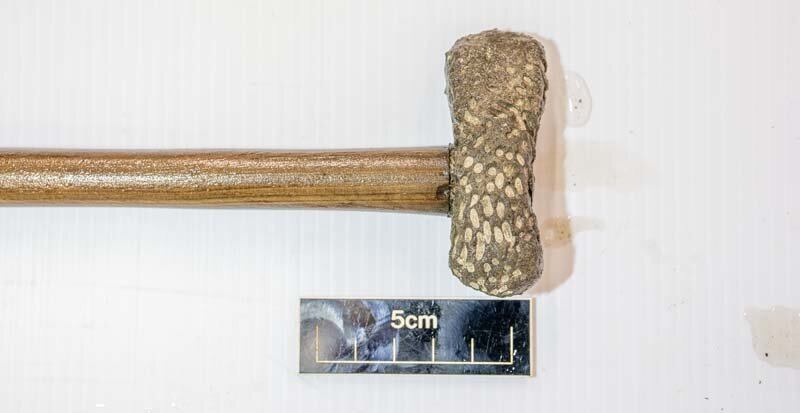 Hacha encontrada dentro del sarcófago de madera