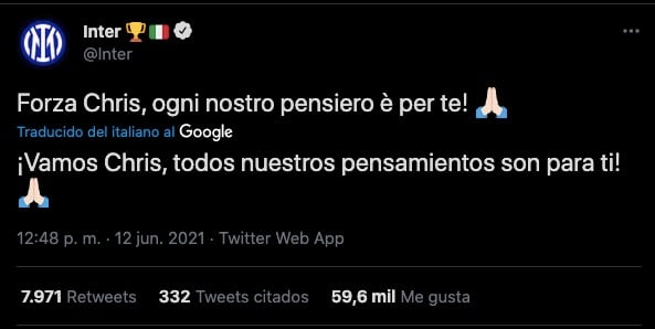 El mensaje del Inter para Eriksen