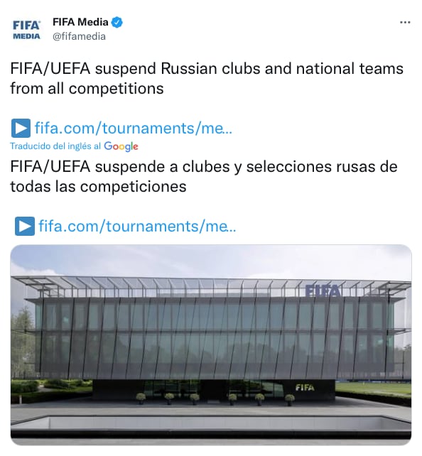 FIFA expulsa a Rusia del Mundial