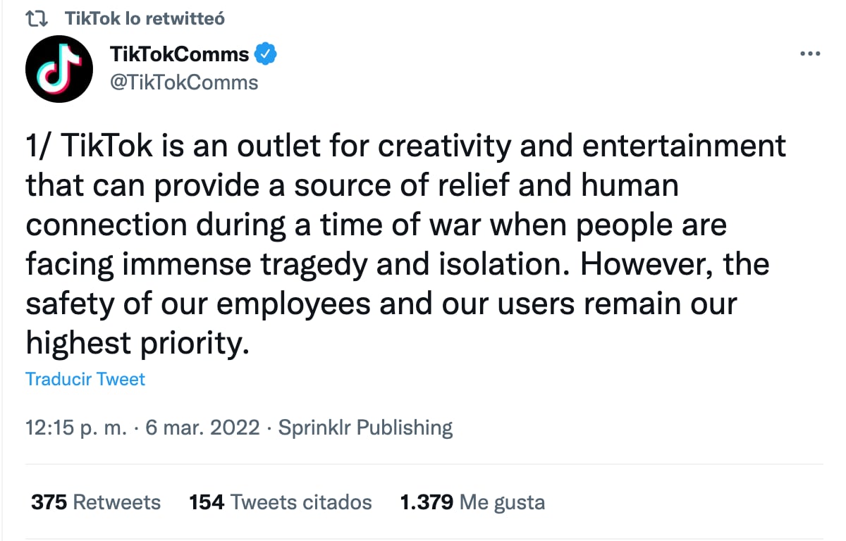 TikTok suspende servicios en Rusia