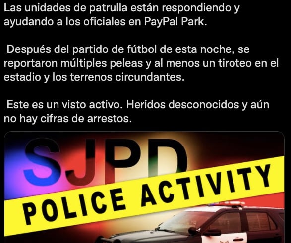 La Policía de San José reportó peleas y hasta un tiroteo tras partido de Cruz Azul