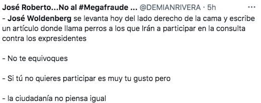 Tuit sobre consulta para juicio a expresidentes