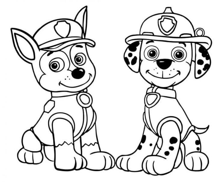 Dibujos de Chase y Marshall de Paw Patrol para colorear