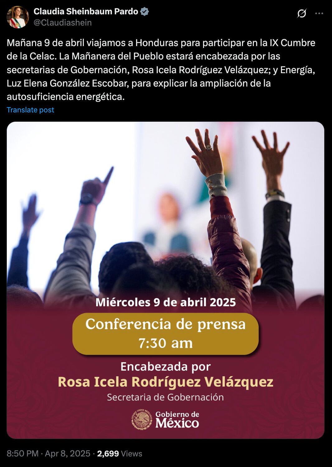 Claudia Sheinbaum viajó a Honduras.