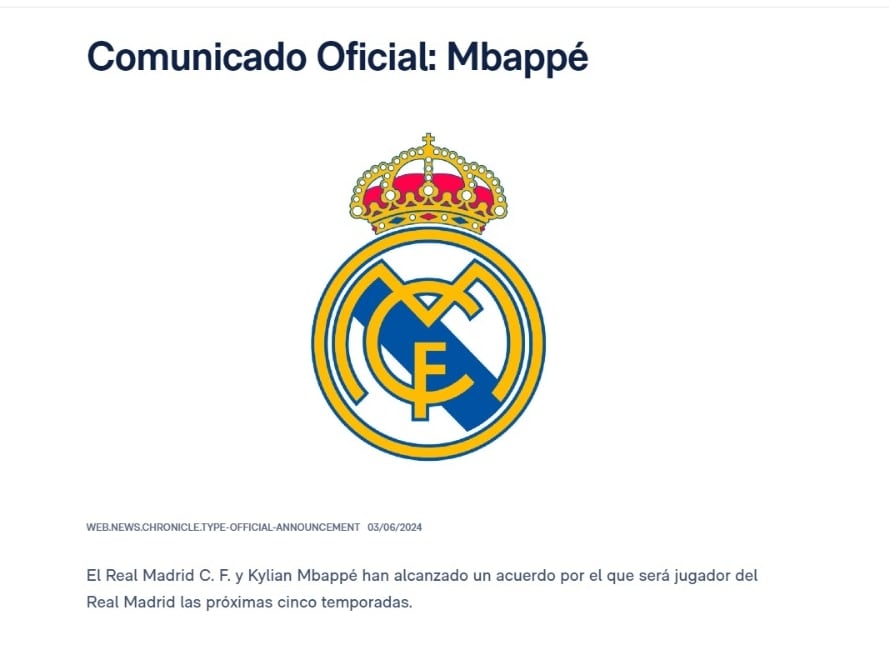 Comunicado oficial del Real Madrid.