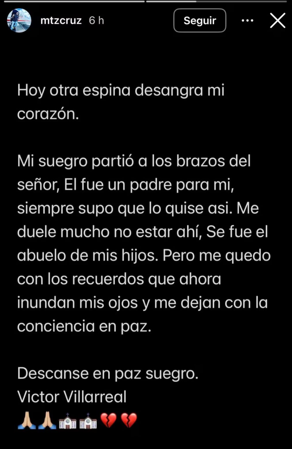 Cruz Martínez reaparece tras pleito legal para despedirse del padre de Alicia Villarreal