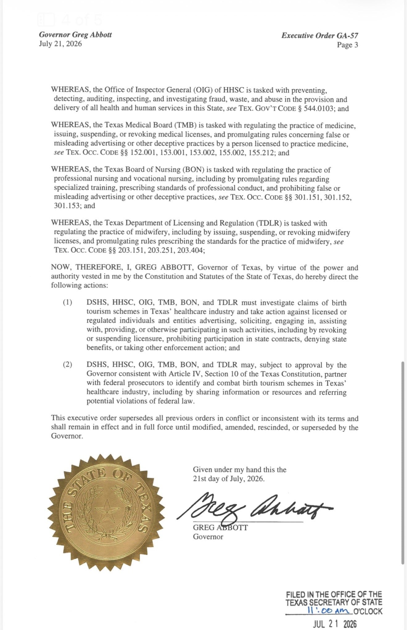 Greg Abbott busca frenar el turismo de nacimiento en Texas con orden ejecutiva